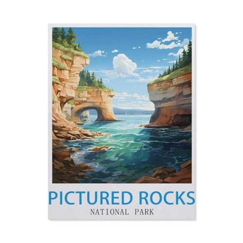 Pictured Rocks National Park Vintage-Reiseposter，Puzzles 1000 Teile für Erwachsene, Klassische Puzzle Jungen Mädchen Puzzle für Kinder Teenager Lernspiel Spielzeug（75x50cm）-BB53 von YYHMKBYY