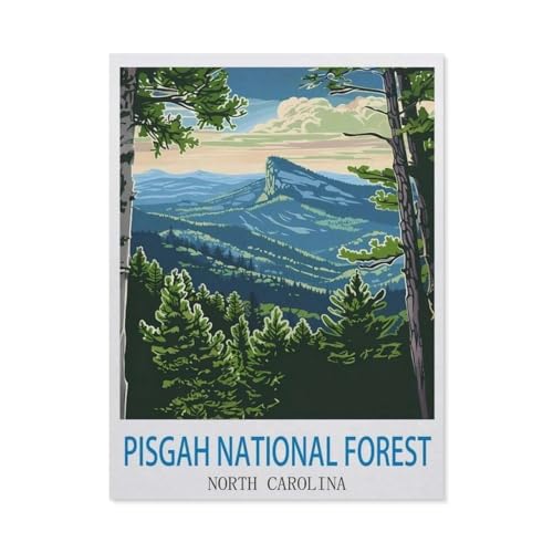Pisgah National Forest, North Carolina – Vintage Reiseplakate，Puzzle 1000 Teile Holz Puzzle Erwachsene Kinder Lernspielzeug Familie Dekompressionsspiel（75x50cm）-CX96 von YYHMKBYY
