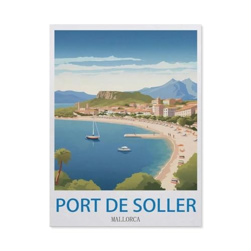 Port de Sóller, Mallorca – Vintage Reiseplakate，Puzzles für Erwachsene 1000 Teile, Klassische Puzzle Puzzle Schwierig für Erwachsene Teenager Freizeit Spaß Spiel Spielzeug （50x70cm）-DF24 von YYHMKBYY