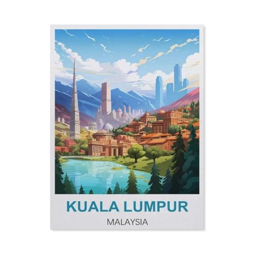 Puzzel Für Erwachsene Jigsaw Puzzle 1000，Kuala Lumpur Malaysia Vintage Reiseplakate，DIY Holz Puzzle Einzigartiges Geschenk Wohnkultur Stil（75x50cm）-BV79 von YYHMKBYY