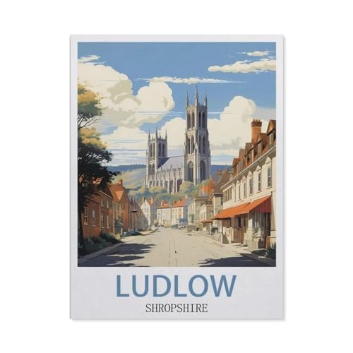 Puzzel Für Erwachsene Jigsaw Puzzle 1000，Ludlow Shropshire Vintage Reiseplakat，DIY Holz Puzzle Einzigartiges Geschenk Wohnkultur Stil（75x50cm）-CF31 von YYHMKBYY