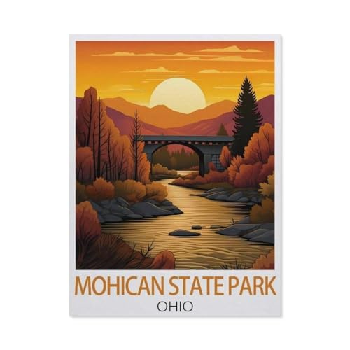 Puzzel Für Erwachsene Jigsaw Puzzle 1000，Ohio Mohican State Park Vintage-Reiseposter，DIY Holz Puzzle Einzigartiges Geschenk Wohnkultur Stil（75x50cm）-AI17 von YYHMKBYY