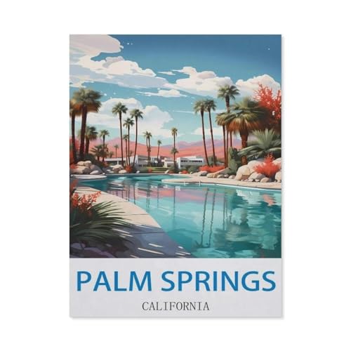 Puzzel Für Erwachsene Jigsaw Puzzle 1000，Palm Springs, Kalifornien – Vintage Reiseplakat，DIY Holz Puzzle Einzigartiges Geschenk Wohnkultur Stil（75x50cm）-CX65 von YYHMKBYY