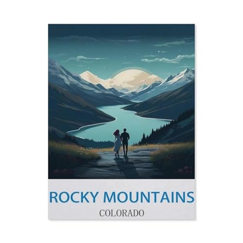 Puzzel Für Erwachsene Jigsaw Puzzle 1000，Rocky Mountains, Colorado – Vintage Reiseplakate (Berge)，DIY Holz Puzzle Einzigartiges Geschenk Wohnkultur Stil（75x50cm）-CW19 von YYHMKBYY
