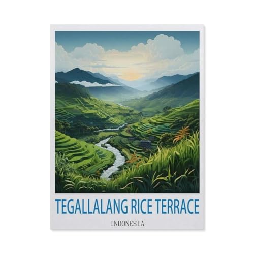 Puzzel Für Erwachsene Jigsaw Puzzle 1000，Tegallalang Reisterrasse, Indonesien – Vintage Reiseplakate，DIY Holz Puzzle Einzigartiges Geschenk Wohnkultur Stil（75x50cm）-CV46 von YYHMKBYY