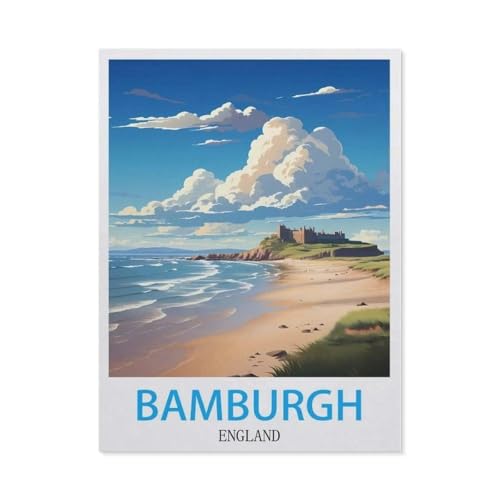 Puzzle，Bamburgh, England Vintage-Reiseposter，Für Kinder Und Erwachsene Holz Personalisiertes Puzzle-Spaß-Spiel 1000pcs（75x50cm）-CH40 von YYHMKBYY
