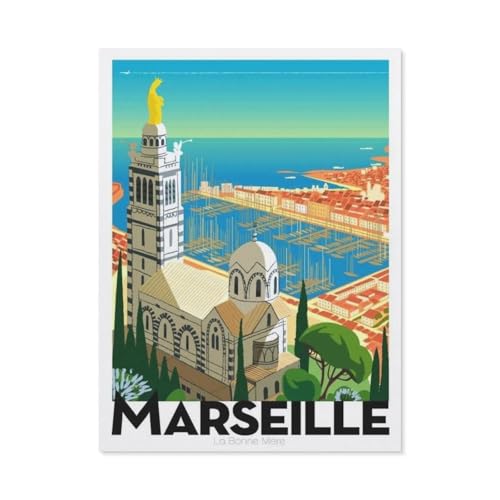 Puzzle，Marseille Port Vintage Reiseposter，Für Kinder Und Erwachsene Holz Personalisiertes Puzzle-Spaß-Spiel 1000pcs（75x50cm）-BP9 von YYHMKBYY