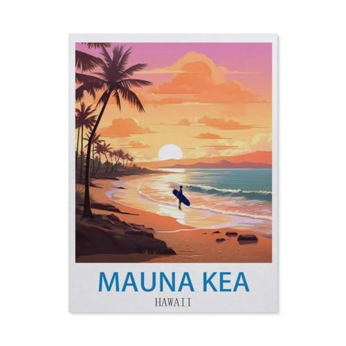 Puzzle，Mauna Kea, Hawaii – Vintage Reiseplakate für Surfen，Für Kinder Und Erwachsene Papier Personalisiertes Puzzle-Spaß-Spiel 1000pcs（50x70cm）-CJ62 von YYHMKBYY