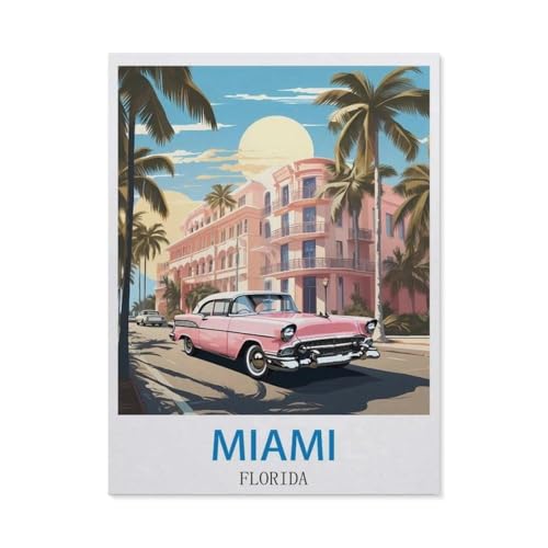 Puzzle，Miami, Florida – Vintage Reiseplakate，Für Kinder Und Erwachsene Holz Personalisiertes Puzzle-Spaß-Spiel 1000pcs（75x50cm）-CV36 von YYHMKBYY