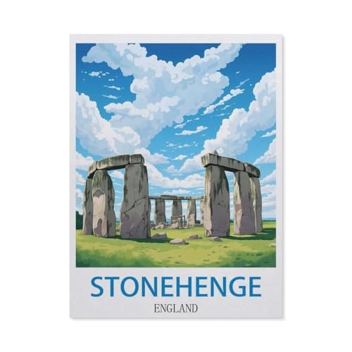 Puzzle，Stonehenge, England – Vintage Reiseplakat，Für Kinder Und Erwachsene Holz Personalisiertes Puzzle-Spaß-Spiel 1000pcs（75x50cm）-DE15 von YYHMKBYY
