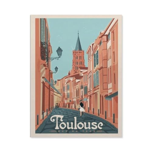 Puzzle，Vintage Frankreich Reiseposter Toulouse Streetscape，Für Kinder Und Erwachsene Holz Personalisiertes Puzzle-Spaß-Spiel 1000pcs（75x50cm）-BM14 von YYHMKBYY