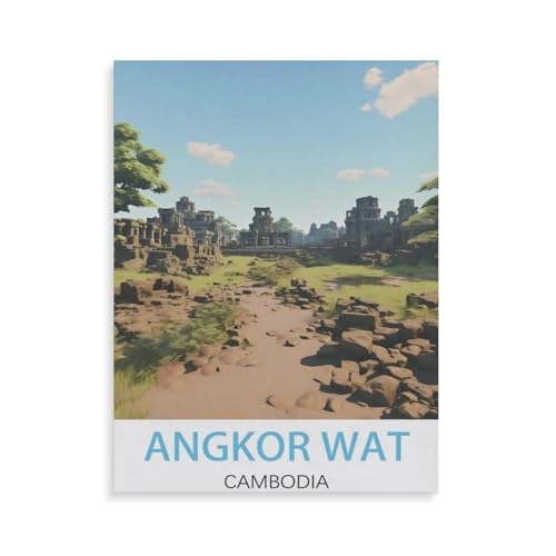 Puzzle 1000 Stück，Angkor Wat Kambodscha Vintage-Reiseposter，Klassische Puzzle 3D Puzzle DIY Kit Papier Spielzeug Einzigartiges Geschenk Wohnkultur（50x70cm）-AF30 von YYHMKBYY