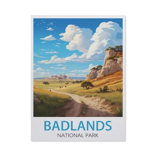 Puzzle 1000 Stück，Badlands National Park Vintage-Reiseposter，Für Holz Erwachsene Spielzeug Dekompression Spiel（75x50cm）-AL67 von YYHMKBYY