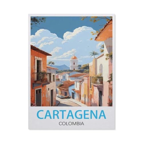Puzzle 1000 Stück，Cartagena Vintage-Reiseposter, Kolumbien，Klassische Puzzle 3D Puzzle DIY Kit Papier Spielzeug Einzigartiges Geschenk Wohnkultur（38x26cm）-BE28 von YYHMKBYY