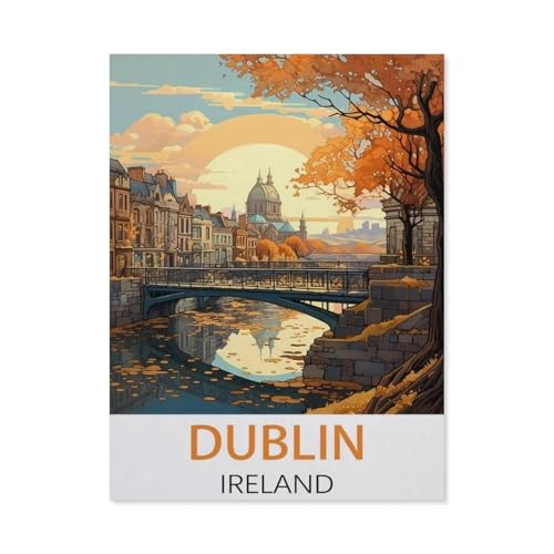 Puzzle 1000 Stück，Dublin Irland Vintage Reiseposter，Klassische Puzzle 3D Puzzle DIY Kit Papier Spielzeug Einzigartiges Geschenk Wohnkultur（38x26cm）-BH20 von YYHMKBYY