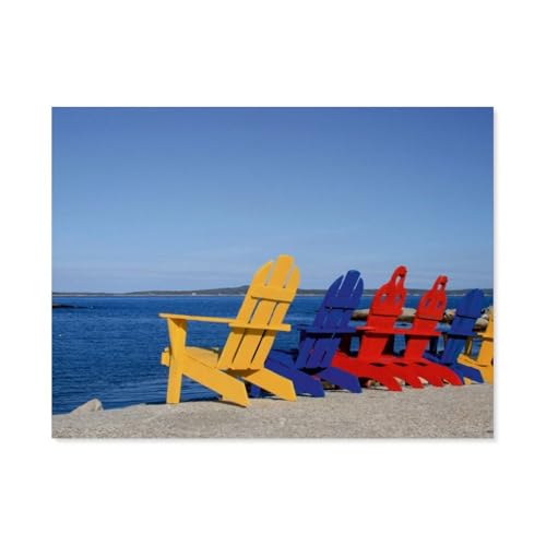 Puzzle 1000 Stück，Farbige Stühle am Strand, Kanada，Klassische Puzzle 3D Puzzle DIY Kit Holz Spielzeug Einzigartiges Geschenk Wohnkultur（75x50cm）-AQ20 von YYHMKBYY