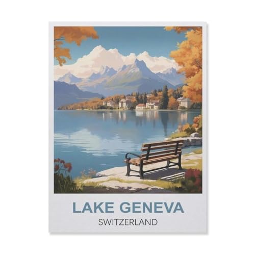 Puzzle 1000 Stück，Genfersee der Schweiz，Papier Kinderspielzeug Dekompression Spiel（38x26cm）-ES41 von YYHMKBYY