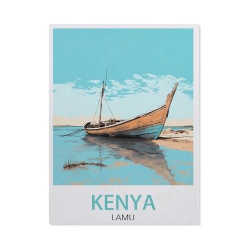 Puzzle 1000 Stück，Kenia Lamu Vintage-Reiseposter，Papier Kinderspielzeug Dekompression Spiel（50x70cm）-AV85 von YYHMKBYY