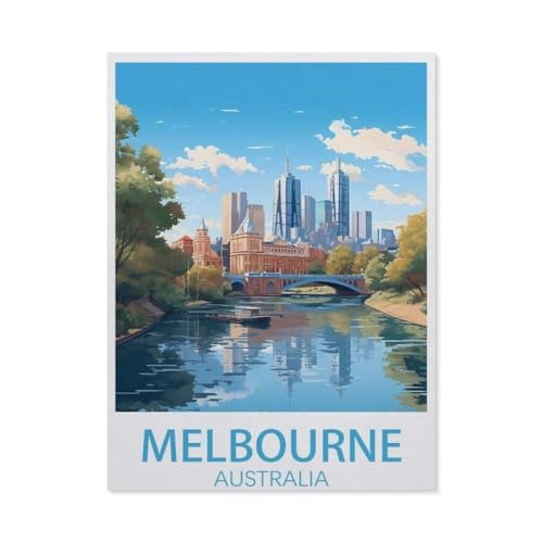 Puzzle 1000 Stück，Melbourne Australien Vintage-Reiseposter，Klassische Puzzle 3D Puzzle DIY Kit Holz Spielzeug Einzigartiges Geschenk Wohnkultur（75x50cm）-AT100 von YYHMKBYY