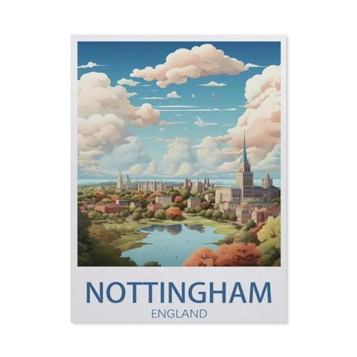 Puzzle 1000 Stück，Nottingham England Vintage-Reiseposter，Klassische Puzzle 3D Puzzle DIY Kit Holz Spielzeug Einzigartiges Geschenk Wohnkultur（75x50cm）-BC9 von YYHMKBYY