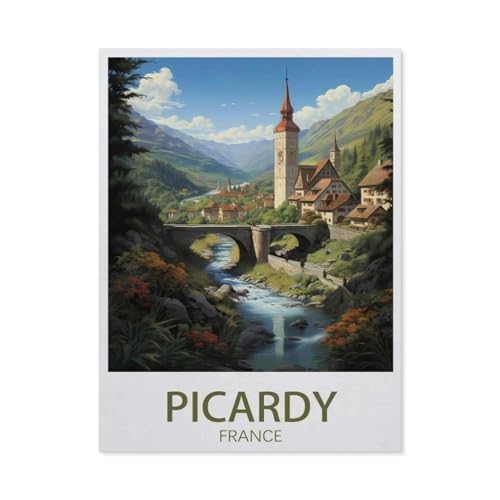 Puzzle 1000 Stück，Picardie Frankreich, Vintage-Reiseposter，Papier Kinderspielzeug Dekompression Spiel（50x70cm）-AN79 von YYHMKBYY