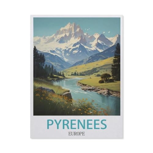 Puzzle 1000 Stück，Pyrenäen Europa Vintage-Reiseposter，Für Holz Erwachsene Spielzeug Dekompression Spiel（75x50cm）-AR56 von YYHMKBYY