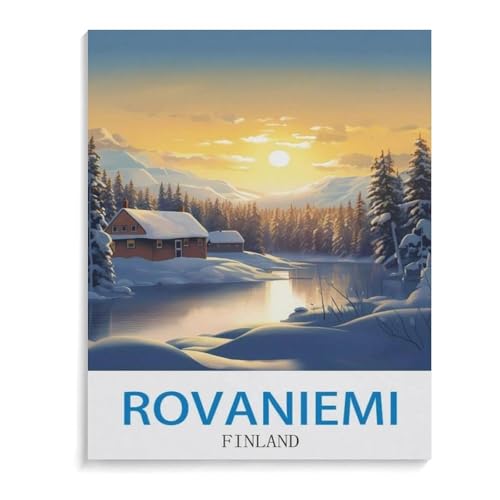Puzzle 1000 Stück，Rovaniemi Vintage Reiseplakat Finnland，Holz Kinderspielzeug Dekompression Spiel（75x50cm）-I10 von YYHMKBYY