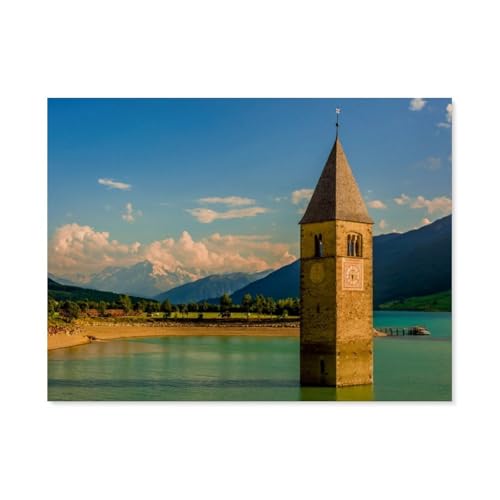 Puzzle 1000 Stück，Rund um den Reschenpass，Holz Kinderspielzeug Dekompression Spiel（75x50cm）-AQ56 von YYHMKBYY