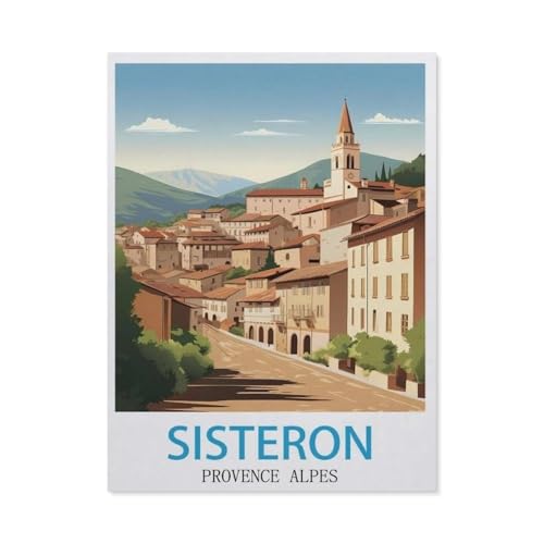 Puzzle 1000 Stück，Sisteron Provence-Alpen-Vintage-Reiseposter，Klassische Puzzle 3D Puzzle DIY Kit Holz Spielzeug Einzigartiges Geschenk Wohnkultur（75x50cm）-AR81 von YYHMKBYY