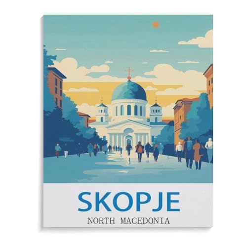 Puzzle 1000 Stück，Skopje Vintage Reiseplakat Nordmazedonien，Für Holz Erwachsene Spielzeug Dekompression Spiel（75x50cm）-J68 von YYHMKBYY