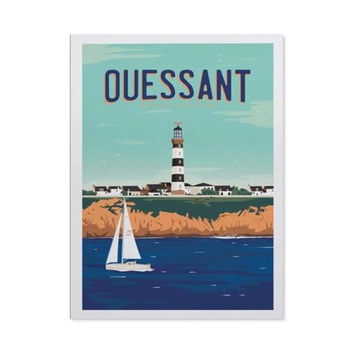 Puzzle 1000 Stück，Vintage Frankreich Reiseposter Ushant，Klassische Puzzle 3D Puzzle DIY Kit Holz Spielzeug Einzigartiges Geschenk Wohnkultur（75x50cm）-BM34 von YYHMKBYY