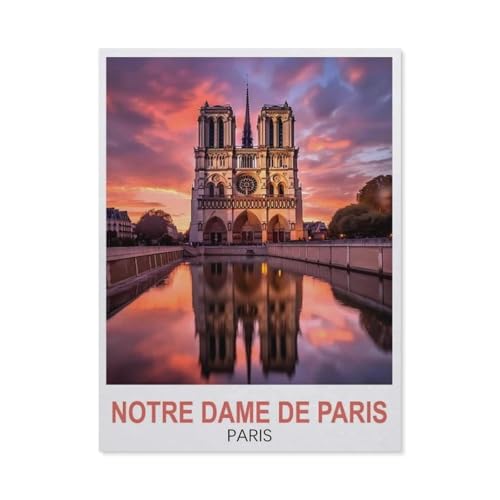 Puzzle 1000 Stück，Vintage-Reiseposter Notre Dame de Paris Paris，Klassische Puzzle 3D Puzzle DIY Kit Holz Spielzeug Einzigartiges Geschenk Wohnkultur（75x50cm）-BT67 von YYHMKBYY