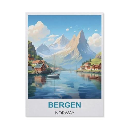 Puzzle 1000 Teile，Bergen Norwegen Vintage-Reiseposter，Papier Adult Toys Dekompressionsspiel（38x26cm）-BJ18 von YYHMKBYY