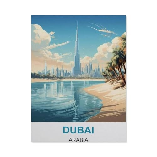 Puzzle 1000 Teile，Dubai-Arabien-Vintage-Reiseposter，Papier Kinder Wiedergeboren Dekompressionsspiel（38x26cm）-BG99 von YYHMKBYY