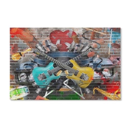 Puzzle 1000 Teile，Gitarrenmusik-Graffiti-Straße，Papierkinder Wiedergeboren Dekompressionsspiel（50x70cm）-F66 von YYHMKBYY
