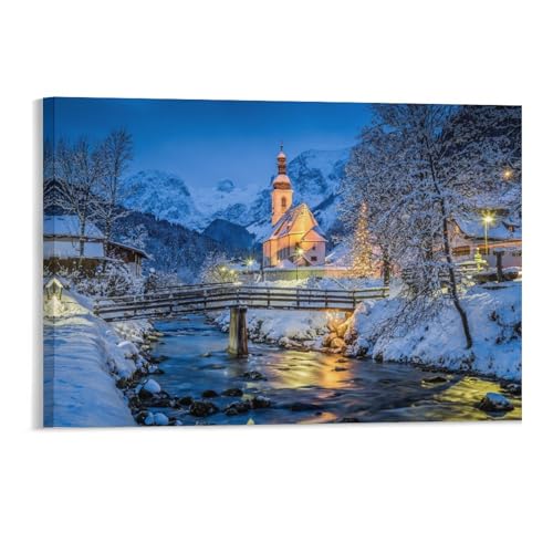 Puzzle 1000 Teile，Hausbrücke fließendes Wasser im Winter，Erwachsene Holzspiel Freizeit Kunst Spielzeug Puzzles（52x38cm）-136 von YYHMKBYY