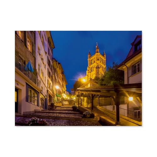 Puzzle 1000 Teile，Kathedrale Notre Dame in der Altstadt von Lausanne，Puzzles für Erwachsene Pädagogisches Spiel Herausforderung Spielzeug 1000 Teile Puzzles für Erwachsene Kinder（38x26cm）-AU67 von YYHMKBYY