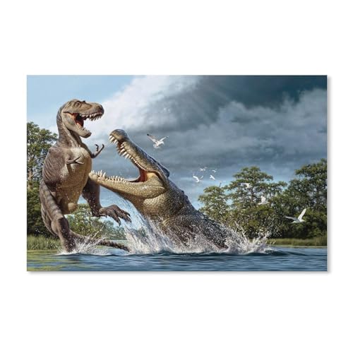 Puzzle 1000 Teile，Krokodil- und Dinosaurierkampf，DIY Handwerk Geschenk(75x50cm-G59 von YYHMKBYY