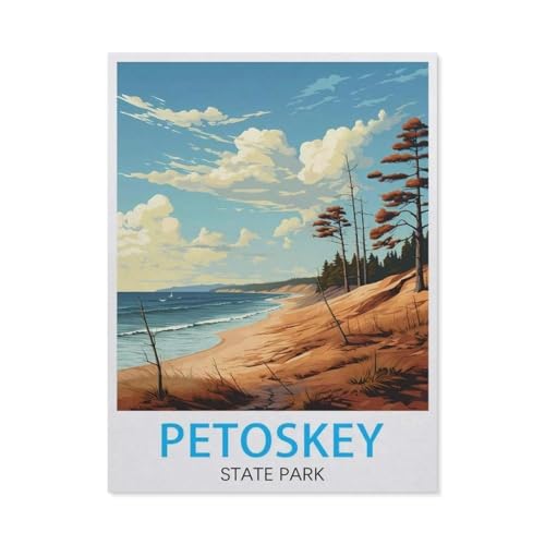 Puzzle 1000 Teile，Petoskey State Park Vintage-Reiseposter，Holz Kinder Wiedergeboren Dekompressionsspiel（75x50cm）-BE80 von YYHMKBYY