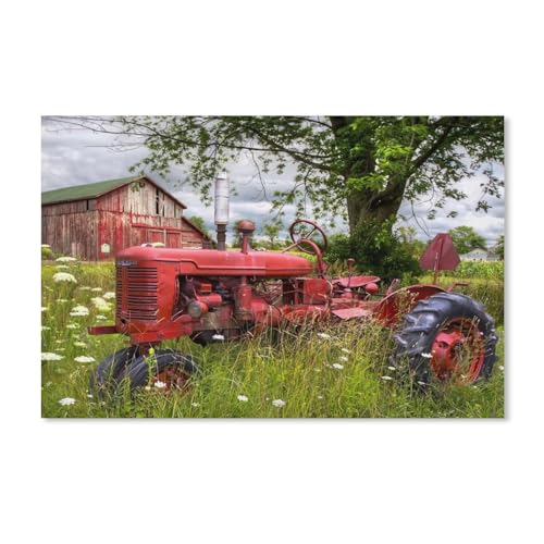 Puzzle 1000 Teile，Roter Traktor mit Gras，Papierkinder Wiedergeboren Dekompressionsspiel（50x70cm）-G39 von YYHMKBYY