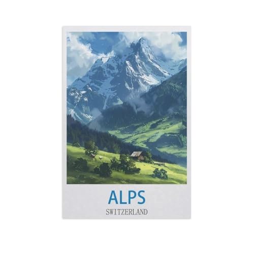 Puzzle 1000 Teile DIY Holz Puzzle，Alpen, der Schweiz，Freizeit Creative Kreuzworträtsel Spiel Kind Puzzle Spielzeug Geburtstag Festival Einzigartiges Geschenk（75x50cm）-GC66 von YYHMKBYY