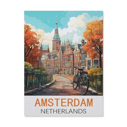 Puzzle 1000 Teile DIY Holz Puzzle，Amsterdam, Niederlande，Freizeit Creative Kreuzworträtsel Spiel Kind Puzzle Spielzeug Geburtstag Festival Einzigartiges Geschenk（75x50cm）-FN27 von YYHMKBYY