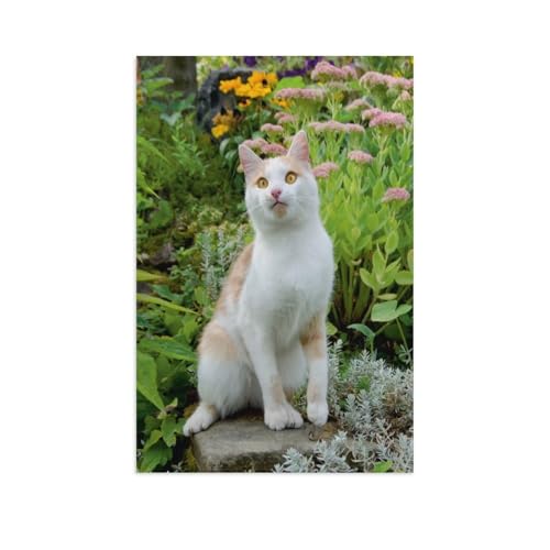 Puzzle 1000 Teile DIY Holz Puzzle，Aufmerksame Katze im Garten，Freizeit Creative Kreuzworträtsel Spiel Kind Puzzle Spielzeug Geburtstag Festival Einzigartiges Geschenk（75x50cm）-AT90 von YYHMKBYY