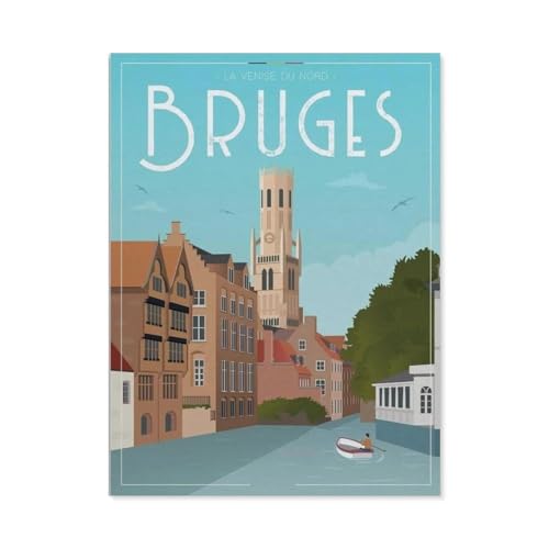 Puzzle 1000 Teile DIY Holz Puzzle，Brügge Belgien Vintage Reiseposter，Freizeit Creative Kreuzworträtsel Spiel Kind Puzzle Spielzeug Geburtstag Festival Einzigartiges Geschenk（75x50cm）-BN85 von YYHMKBYY