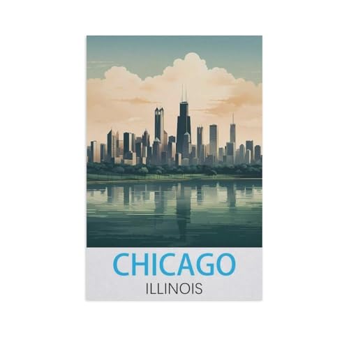 Puzzle 1000 Teile DIY Holz Puzzle，Chicago, Illinois，Freizeit Creative Kreuzworträtsel Spiel Kind Puzzle Spielzeug Geburtstag Festival Einzigartiges Geschenk（75x50cm）-FP46 von YYHMKBYY