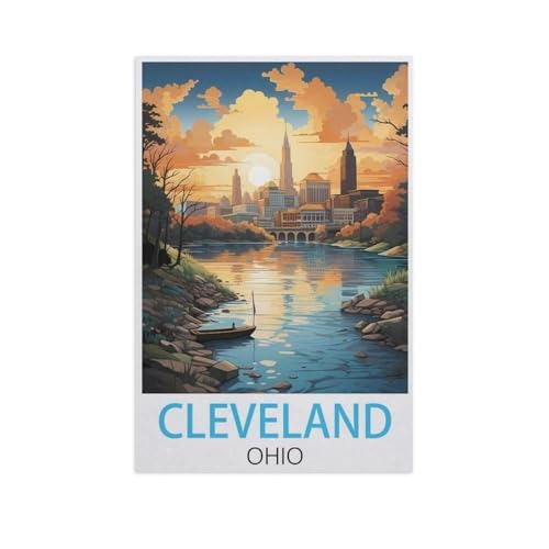 Puzzle 1000 Teile DIY Holz Puzzle，Cleveland Ohio，Freizeit Creative Kreuzworträtsel Spiel Kind Puzzle Spielzeug Geburtstag Festival Einzigartiges Geschenk（75x50cm）-FU60 von YYHMKBYY