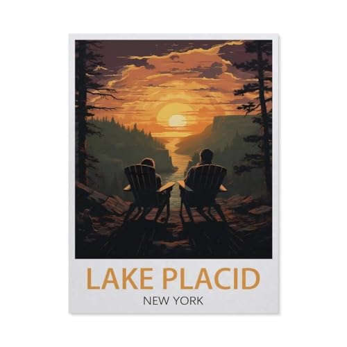 Puzzle 1000 Teile DIY Holz Puzzle，Lake Placid Vintage-Reiseposter,New York，Freizeit Creative Kreuzworträtsel Spiel Kind Puzzle Spielzeug Geburtstag Festival Einzigartiges Geschenk（75x50cm）-BF79 von YYHMKBYY