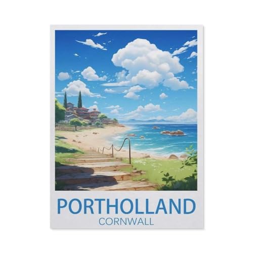 Puzzle 1000 Teile DIY Holz Puzzle，Portholland, Cornwall，Freizeit Creative Kreuzworträtsel Spiel Kind Puzzle Spielzeug Geburtstag Festival Einzigartiges Geschenk（75x50cm）-AD89 von YYHMKBYY