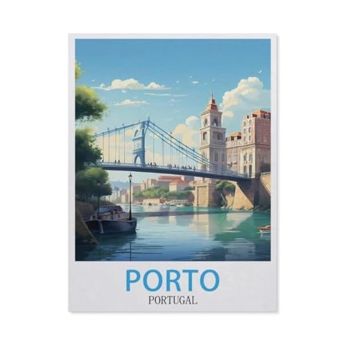Puzzle 1000 Teile DIY Holz Puzzle，Porto Portugal Vintage-Reiseposter，Freizeit Creative Kreuzworträtsel Spiel Kind Puzzle Spielzeug Geburtstag Festival Einzigartiges Geschenk（75x50cm）-BQ80 von YYHMKBYY