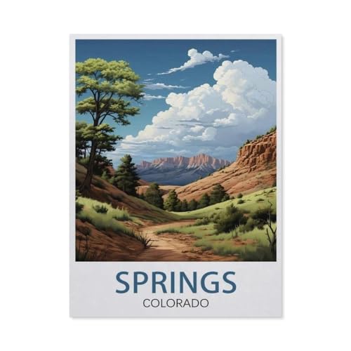 Puzzle 1000 Teile DIY Holz Puzzle，Springs Colorado Vintage-Reiseposter，Freizeit Creative Kreuzworträtsel Spiel Kind Puzzle Spielzeug Geburtstag Festival Einzigartiges Geschenk（75x50cm）-BF6 von YYHMKBYY
